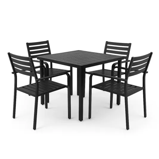 Metall Gartenmöbel-Set Schwarz 90 cm Tisch mit 4 Stühlen-vornaveli