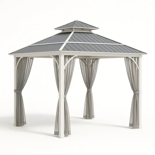 Stahlpavillon Grau mit Vorhängen 300x300x290 cm-vornaveli