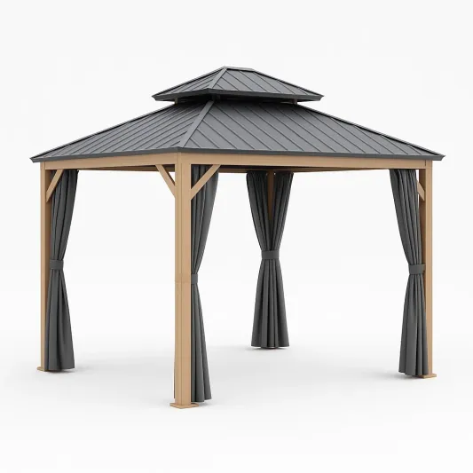 Pavillon aus Aluminium und Holz 300x300cm Grau/Braun-vornaveli