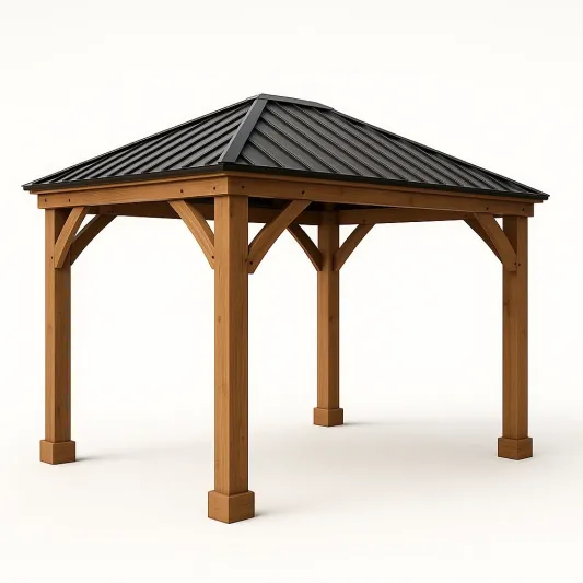 Holzpavillon mit Stahldach 300x300 cm-vornaveli