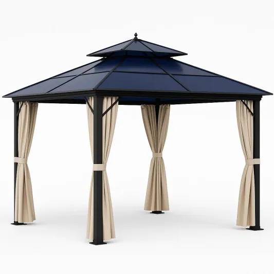 Gartenpavillon mit Aluminiumrahmen und Polycarbonatdach 3x3m Beige/Blau-vornaveli
