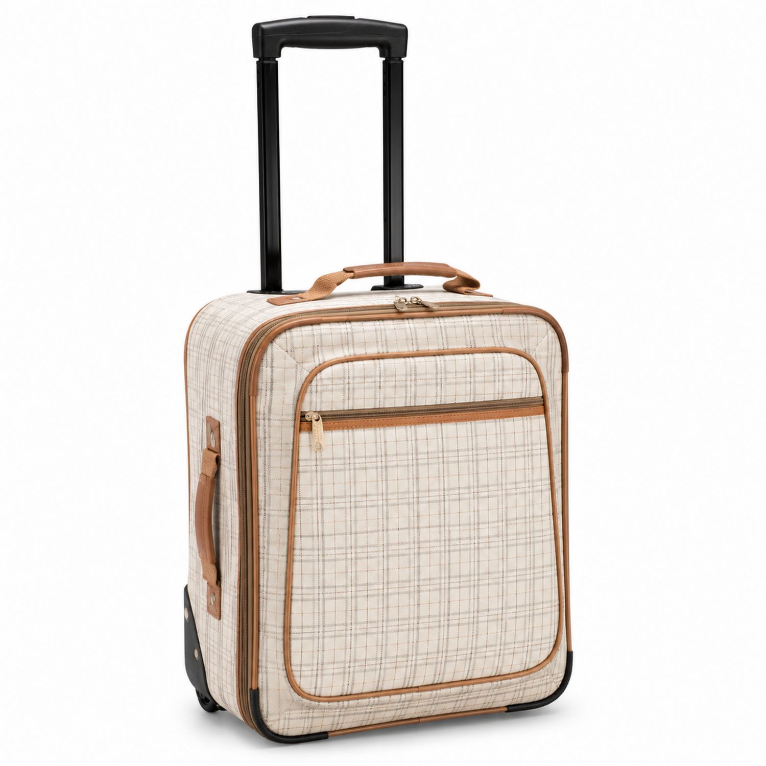 Kariertes Handgepäck Trolley in Beige, 55cm