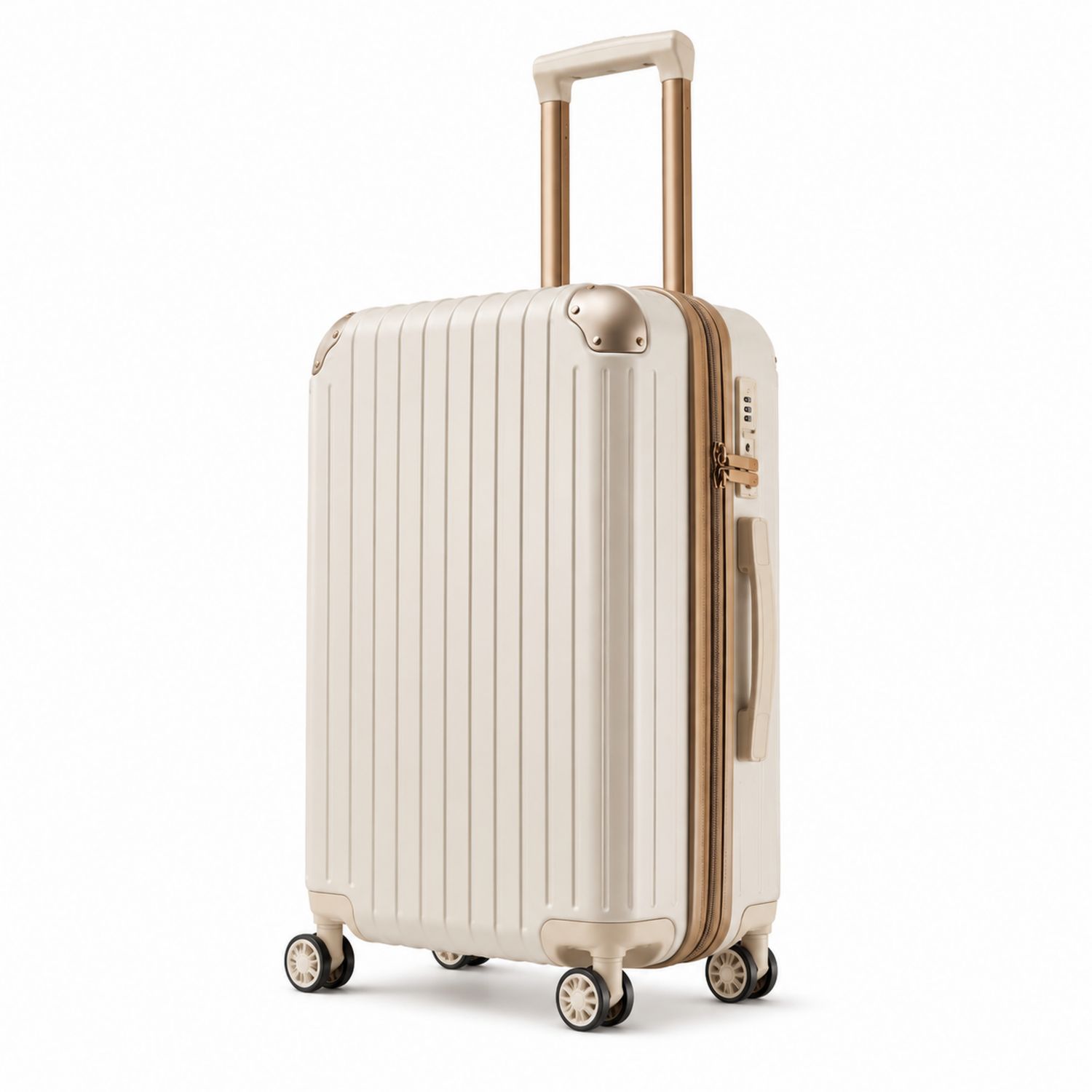 Beiger Hartschalenkoffer mit 4 Rollen, TSA-Zahlenschloss, 55cm