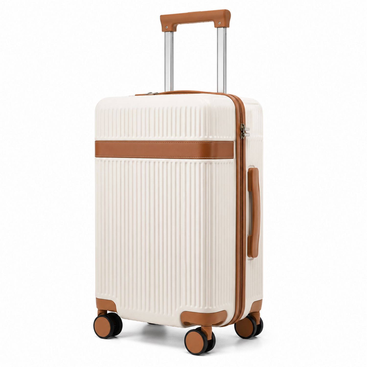 Eleganter Hartschalenkoffer 55cm Cremeweiß/Braun