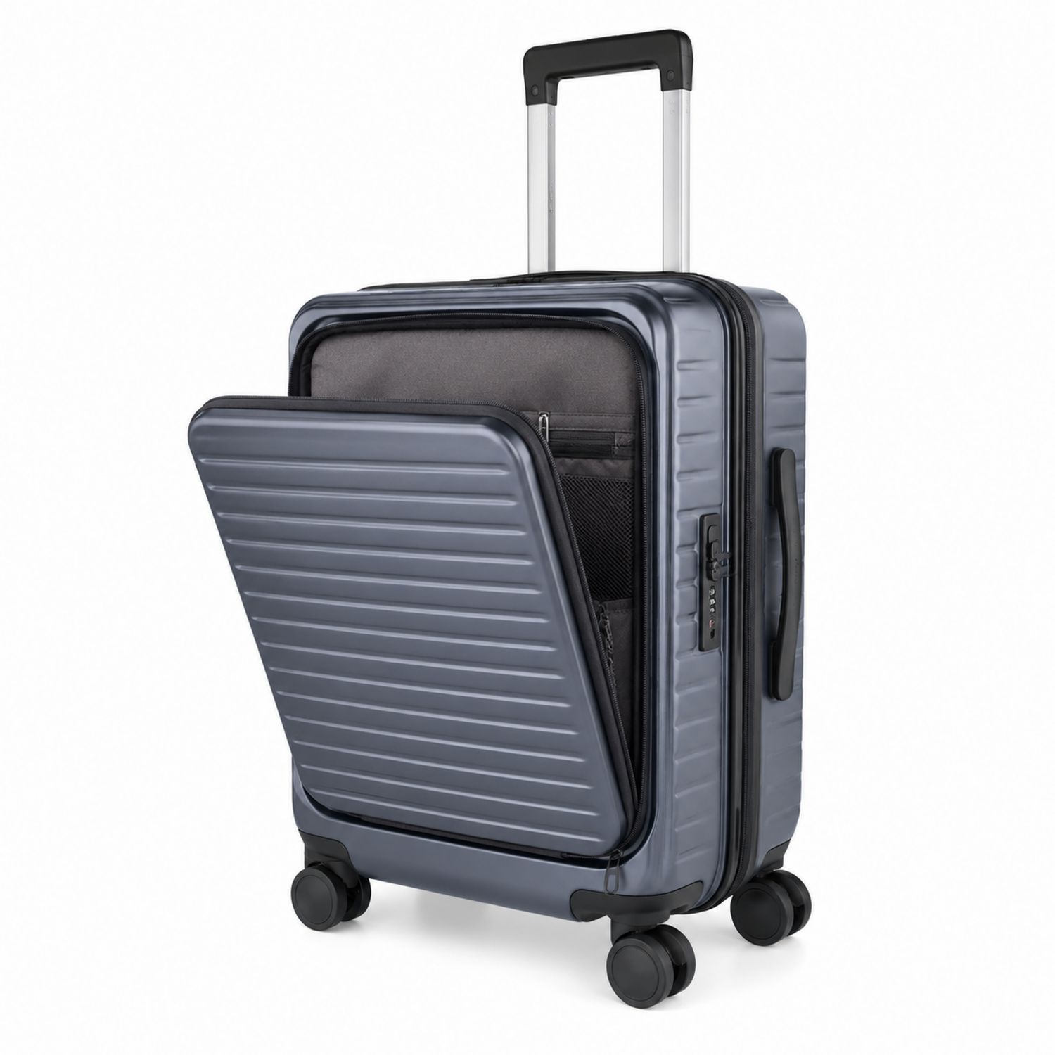 Blauer Hartschalenkoffer mit Frontfach 55cm