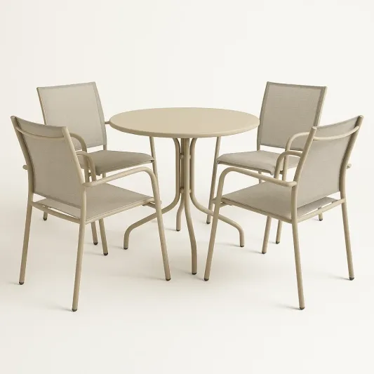 Gartenmöbelset aus Metall mit Rundtisch und 4 Stühlen Beige-meubarvix