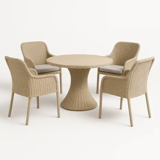 Essgruppe aus Aluminium und Polyrattan in Beige-meubarvix