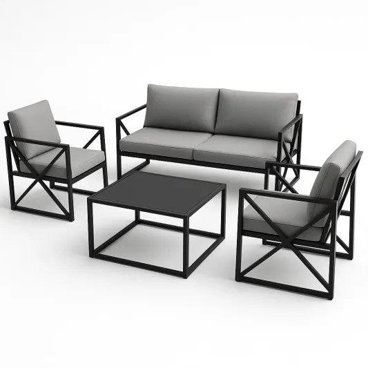 Metall- und Polyester Gartenmöbel Set, 4-teilig, Grau-meubarvix
