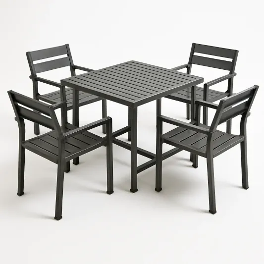 Gartenmöbelset Aluminium Schwarz 5-teilig mit Tisch und Stühlen-meubarvix