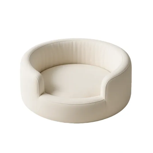 Rundes Haustierbett aus Stoff Creme-meubarvix