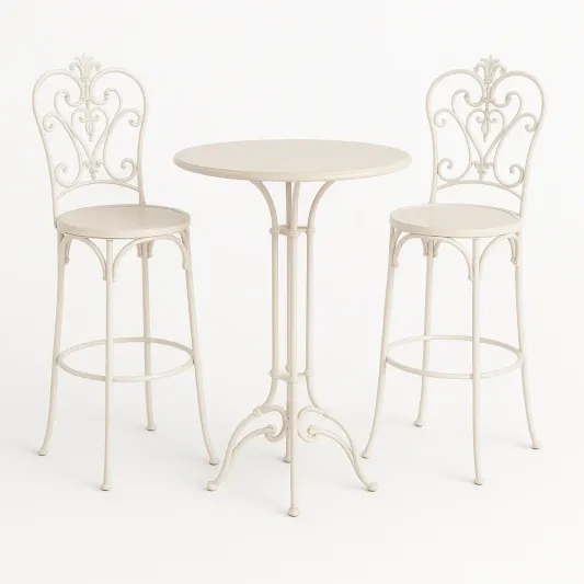 Bistrotisch-Set aus Metall mit 2 Barhockern Creme-meubarvix