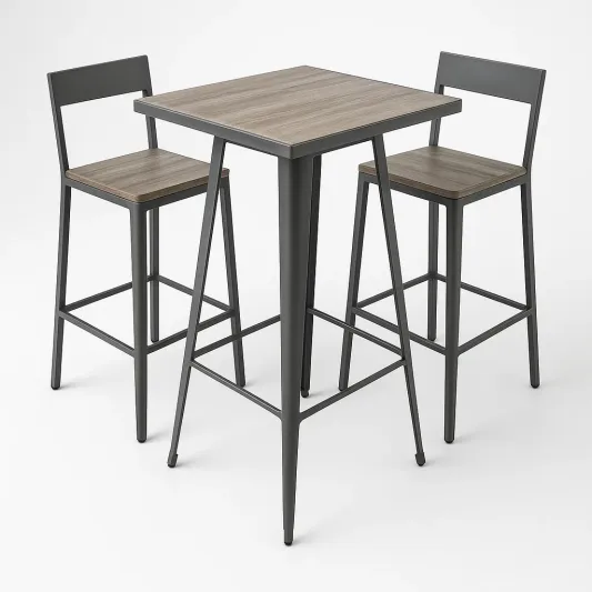 3-teiliges Bartisch-Set aus Holz und Metall, Tischhöhe 105 cm-meubarvix