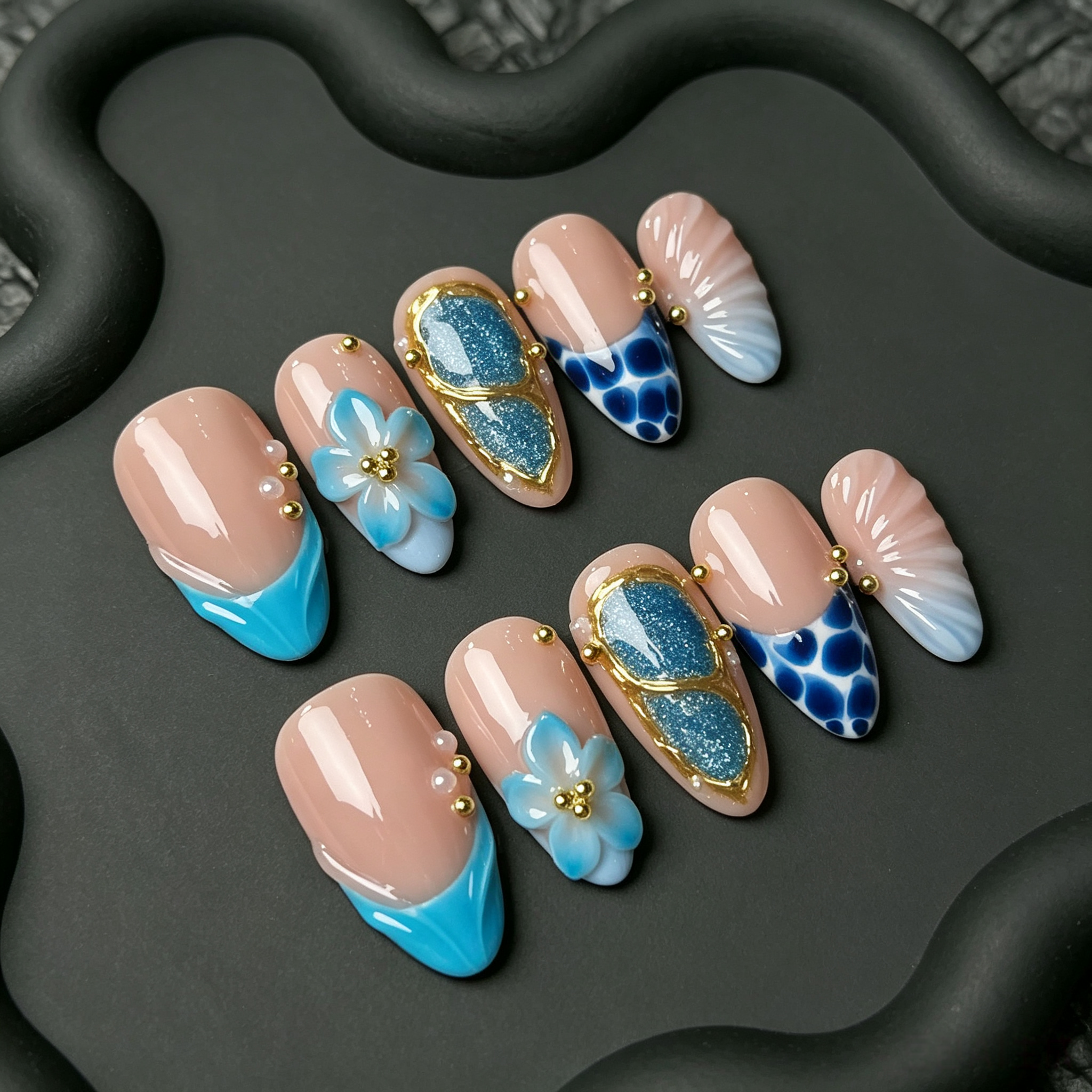 Mer Bleue Coquillage Fleur 3D Français Amande Longue Estival