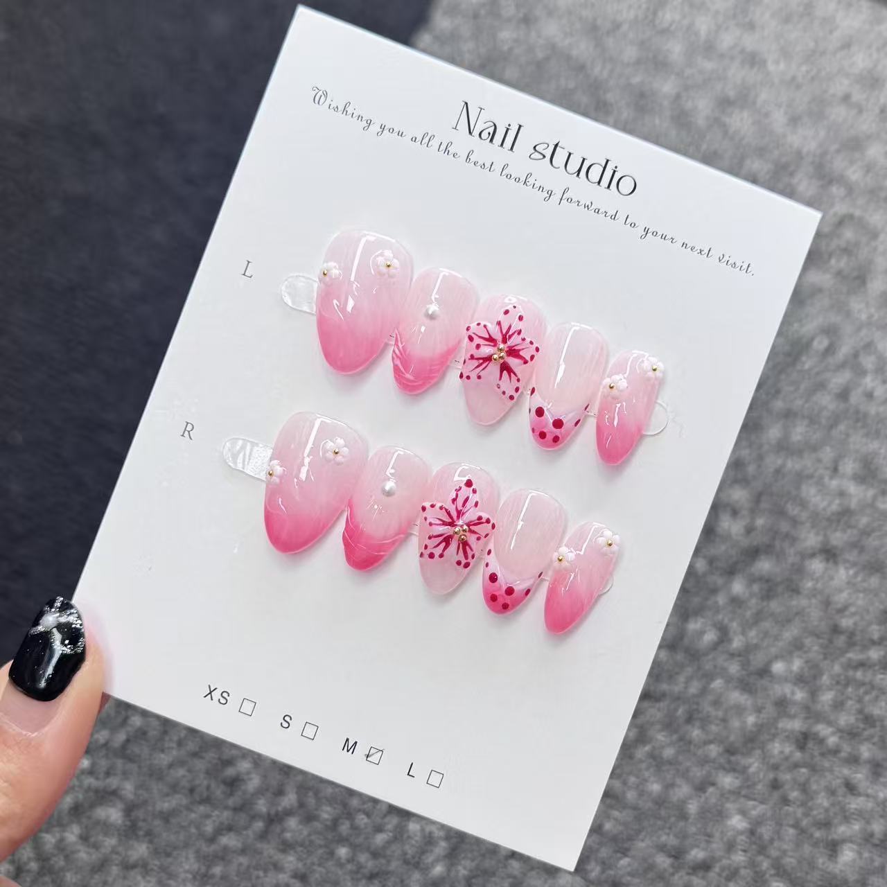 Ongles Press-On « Sakura Dégradé » | Style Printemps Romantique | Rose Pastel & Fleurs 3D | Réutilisables
