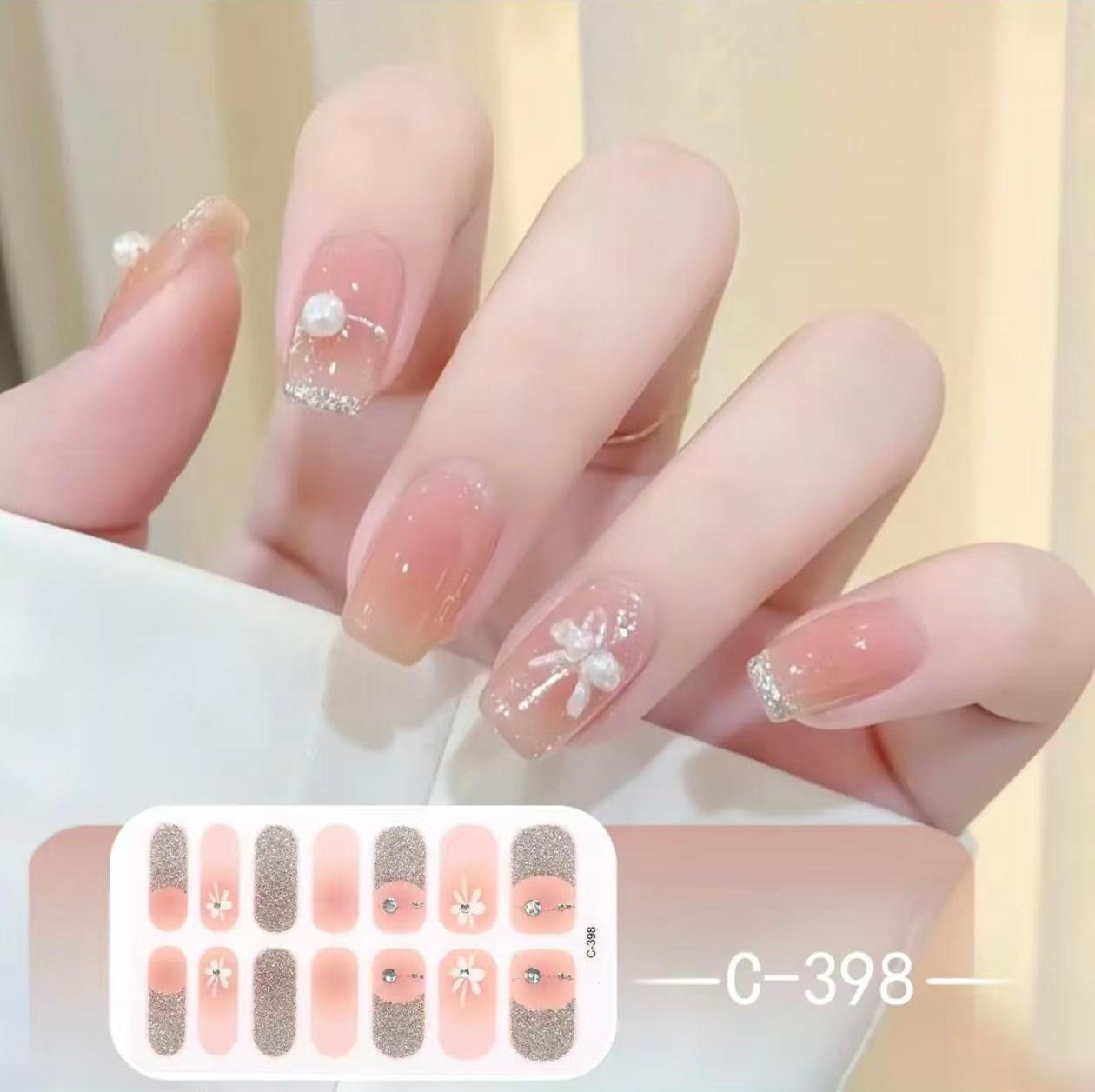 Nude Rosé Dégradé Bord Pailleté Argent Perle Petite Fleur