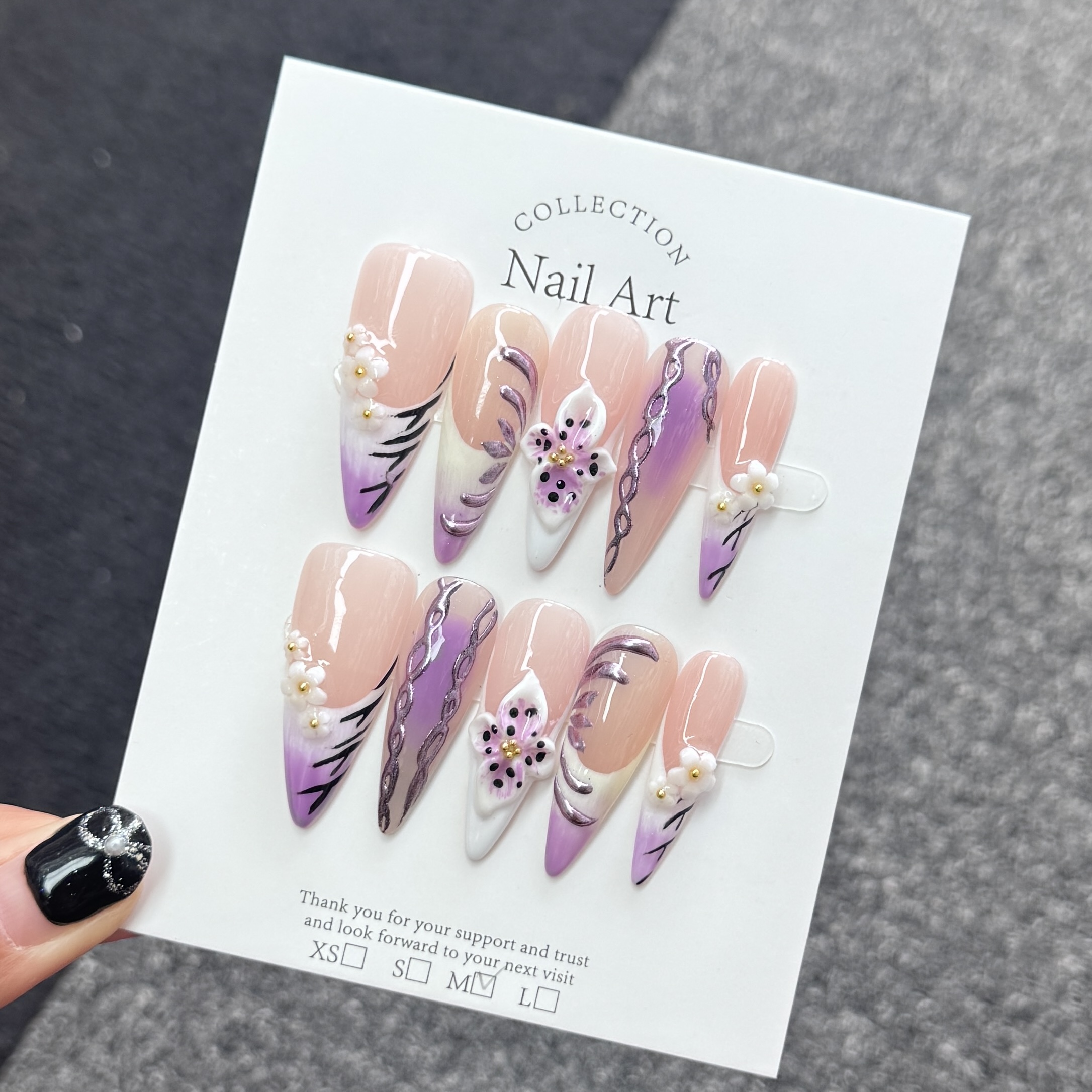 Ongles Press-On « Orchidée Violette » | Style Élégant & Boho | Dégradé Rose & Violet | Réutilisables