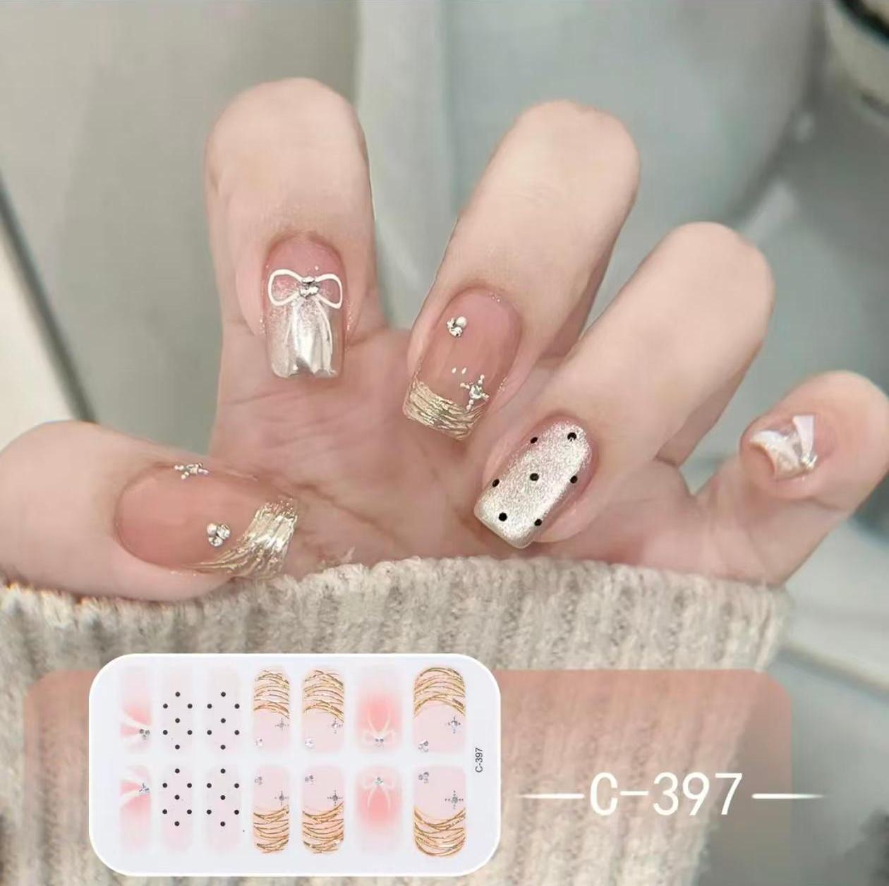 Nude Rosé Dégradé Fil Doré Noeud Argent Points Noirs