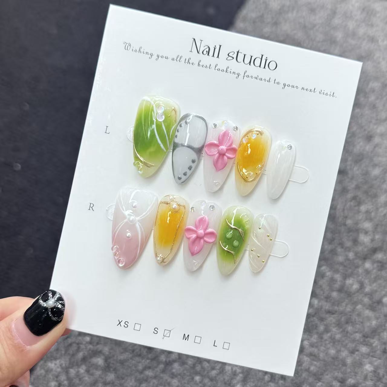 Ongles Press-On « Jardin Zen » | Style Aquarelle Pastel | Décor Floral & Métallique | Réutilisables