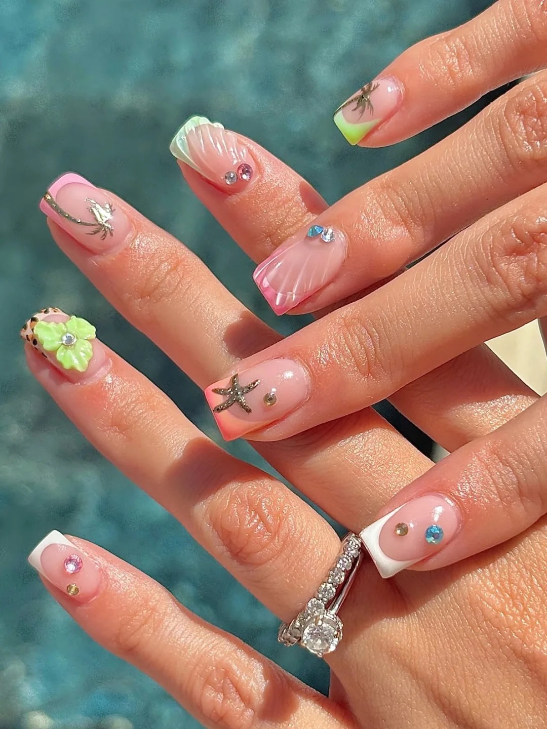 Ongles Press-On « Vibe Tropicale d’Été » | Style Vacances & Plage | Rose Bonbon & Pastel | Réutilisables