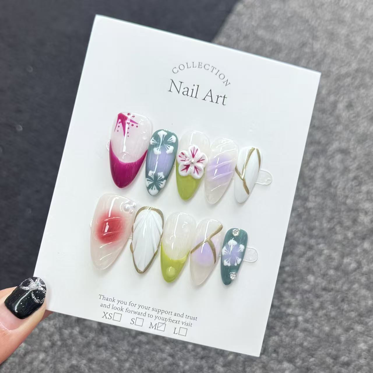 Ongles Press-On « Bohème Floral Pastel » | Style Printemps & Élégant | Dégradés Doux et Motifs Artisanaux | Réutilisables