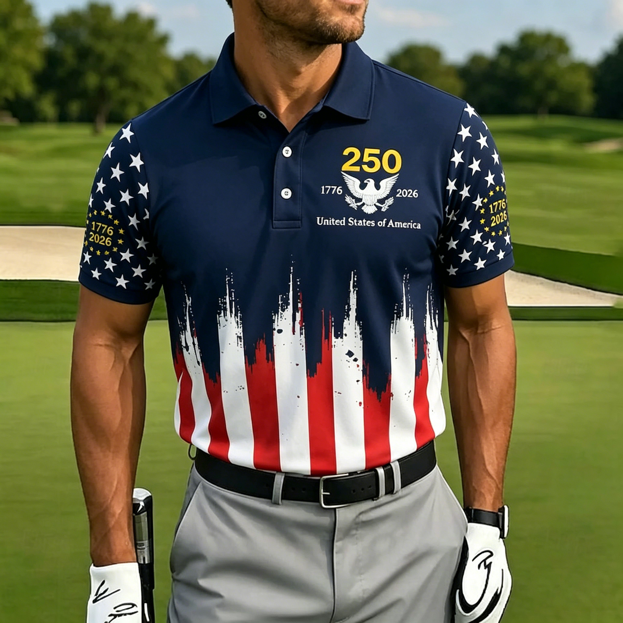Men’s & Women’s Patriotic American Flag Polo Shirt, 1776-2026 250th Anniversary Casual Golf Shirt