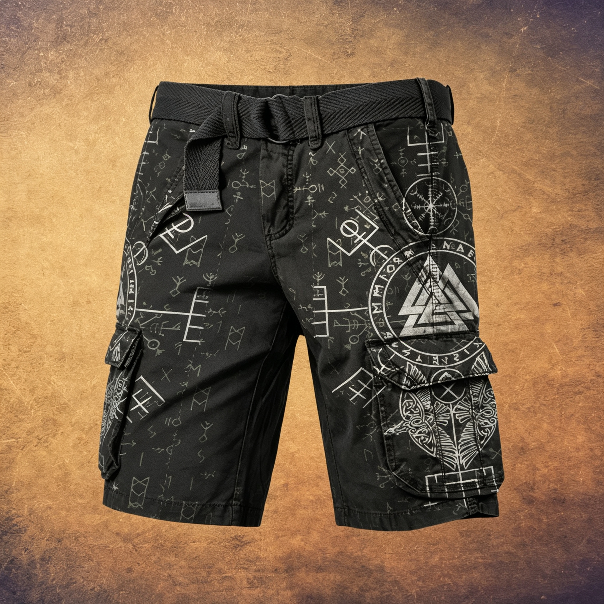Gothic Heavy Metal Pentagram Distressed Streetwear Utility Shorts