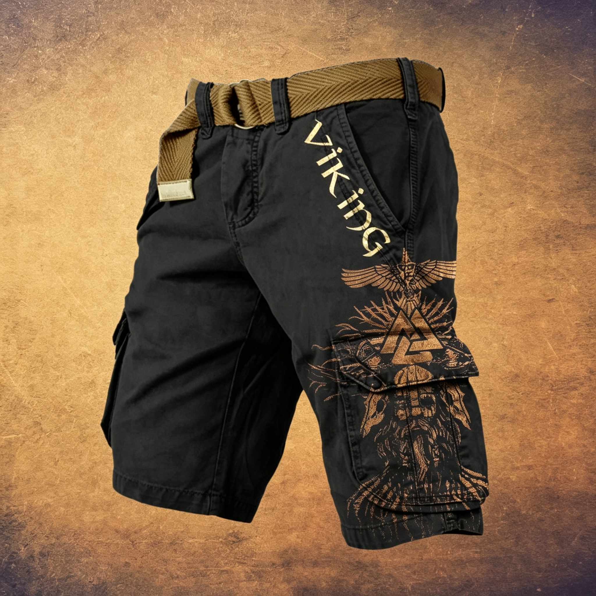Gothic Heavy Metal Pentagram Distressed Streetwear Utility Shorts