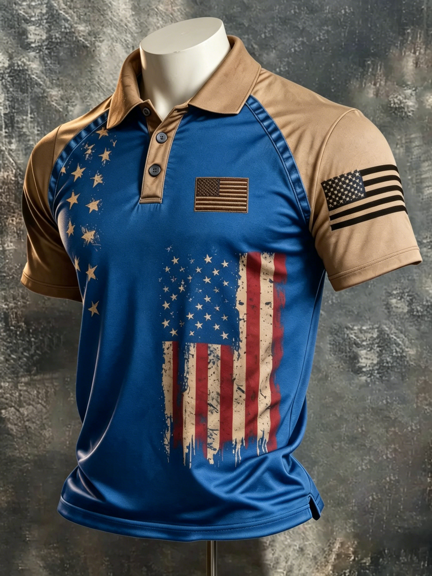 [Copy]Men Vintage We The People USA Cross Star Striped Flag Short Sleeve Denim Shirt