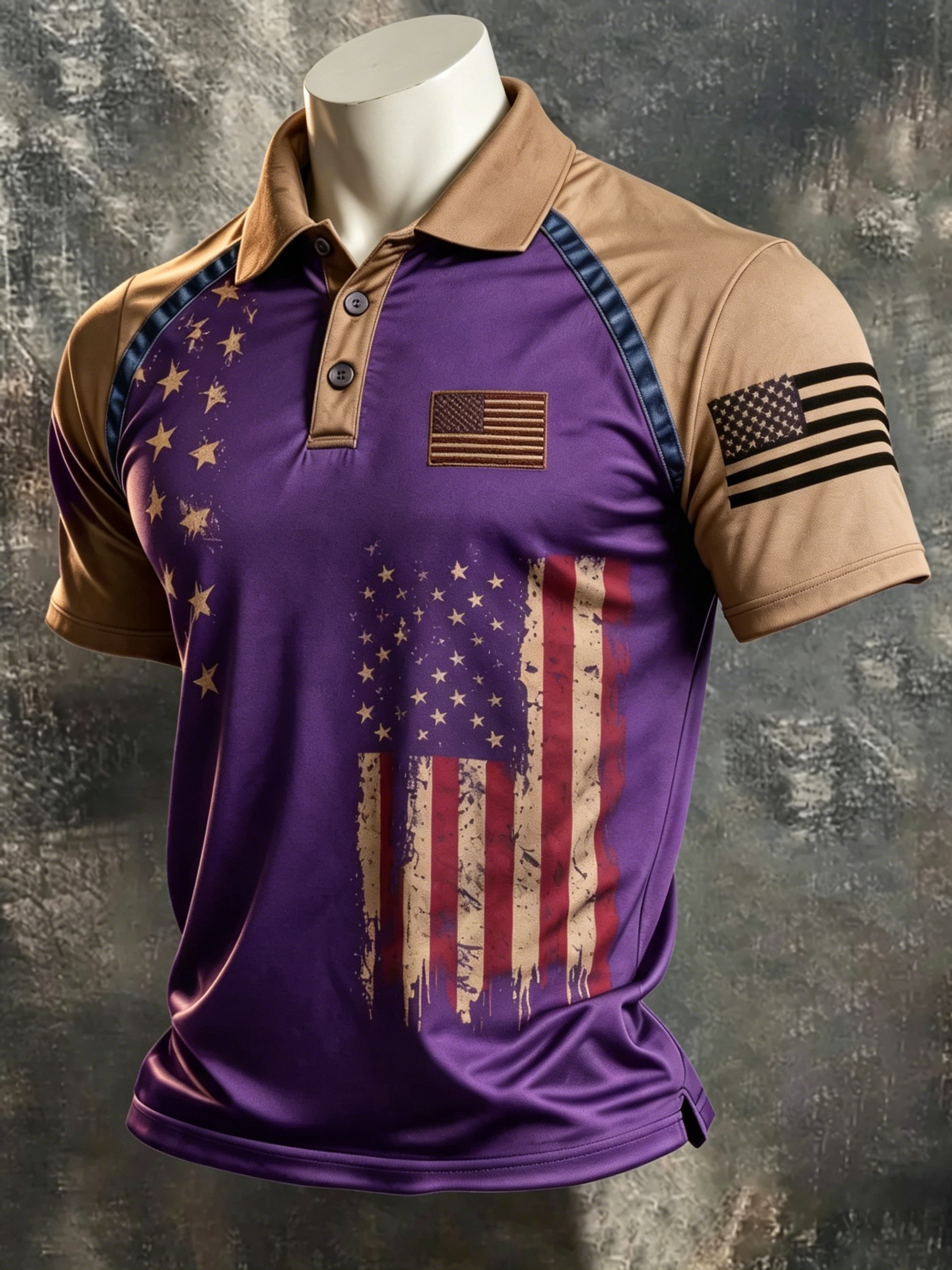 [Copy]Men Vintage We The People USA Cross Star Striped Flag Short Sleeve Denim Shirt