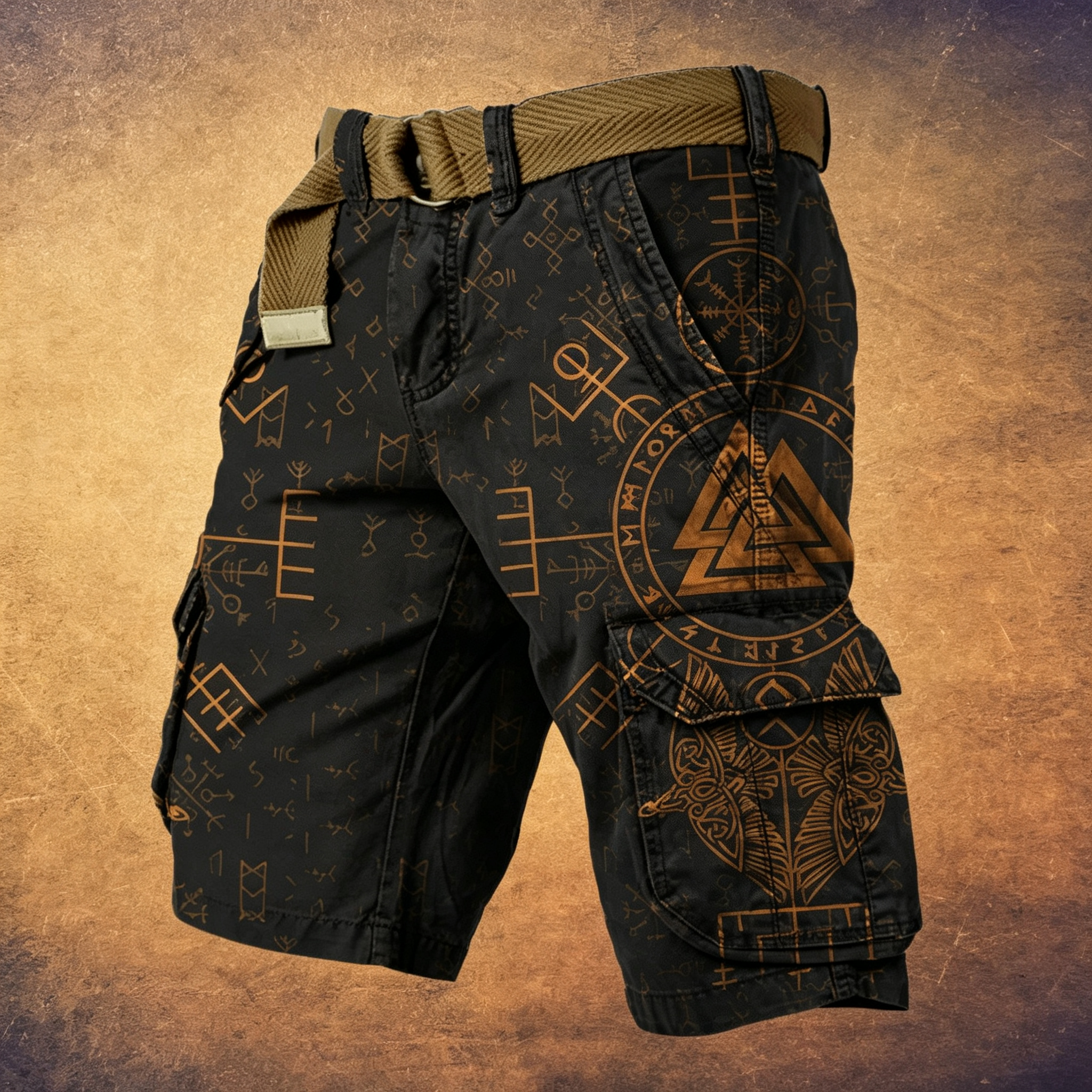 Gothic Heavy Metal Pentagram Distressed Streetwear Utility Shorts