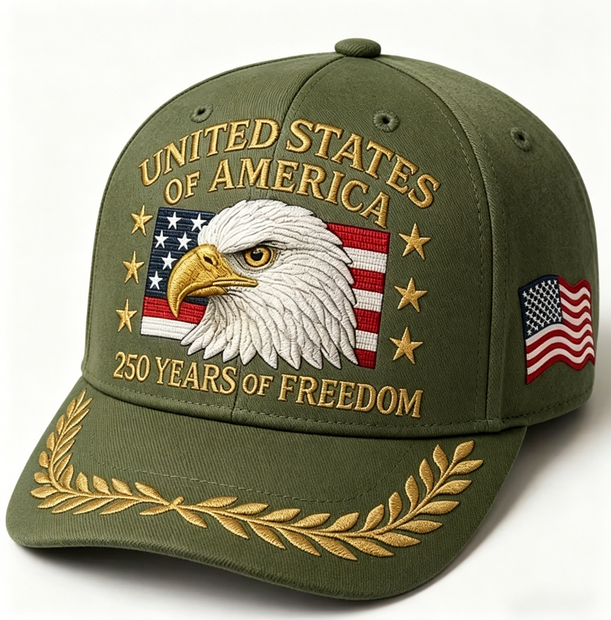 Premium Grey Suede Patriotic Golden Embroidery Eagle Sports Sun Protection Baseball Cap