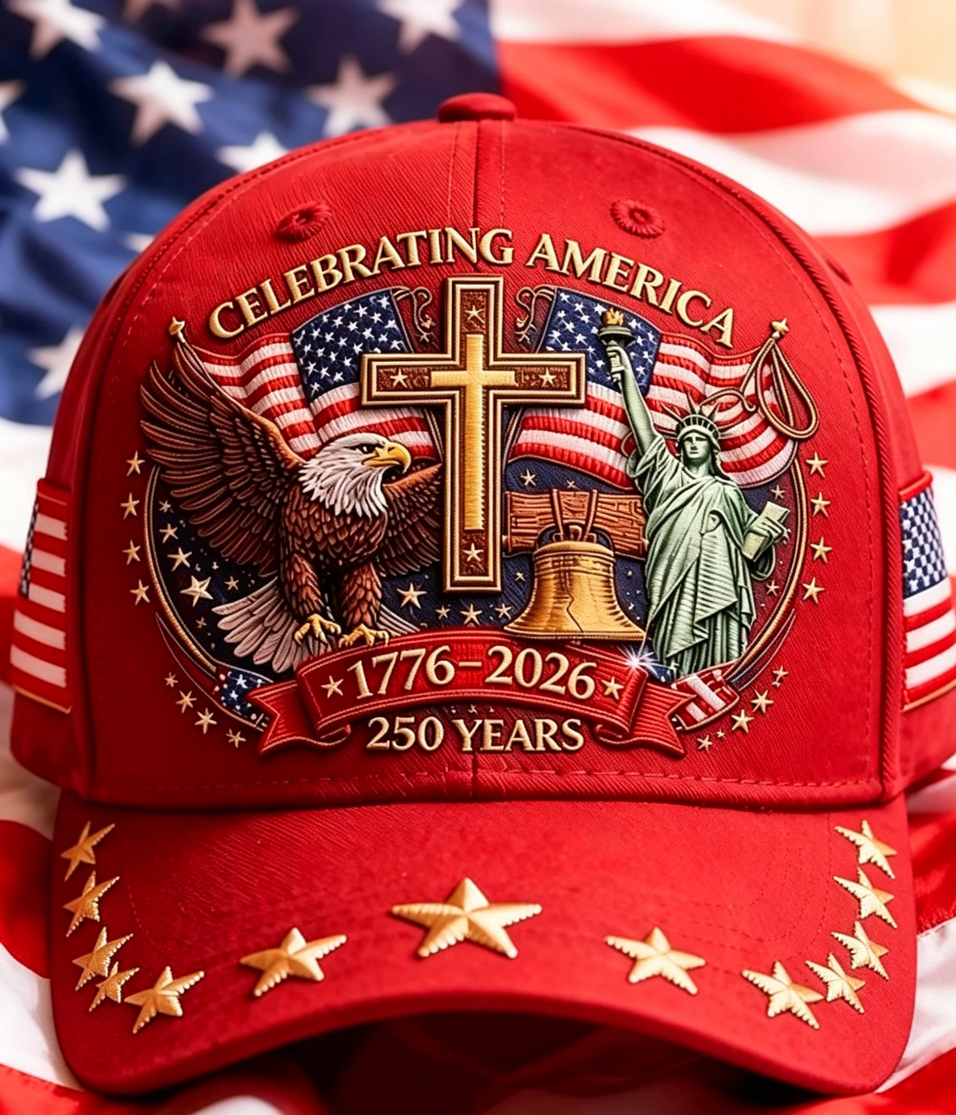 Celebrating America 250 Years Patriotic Eagle Cross Anniversary Baseball Cap