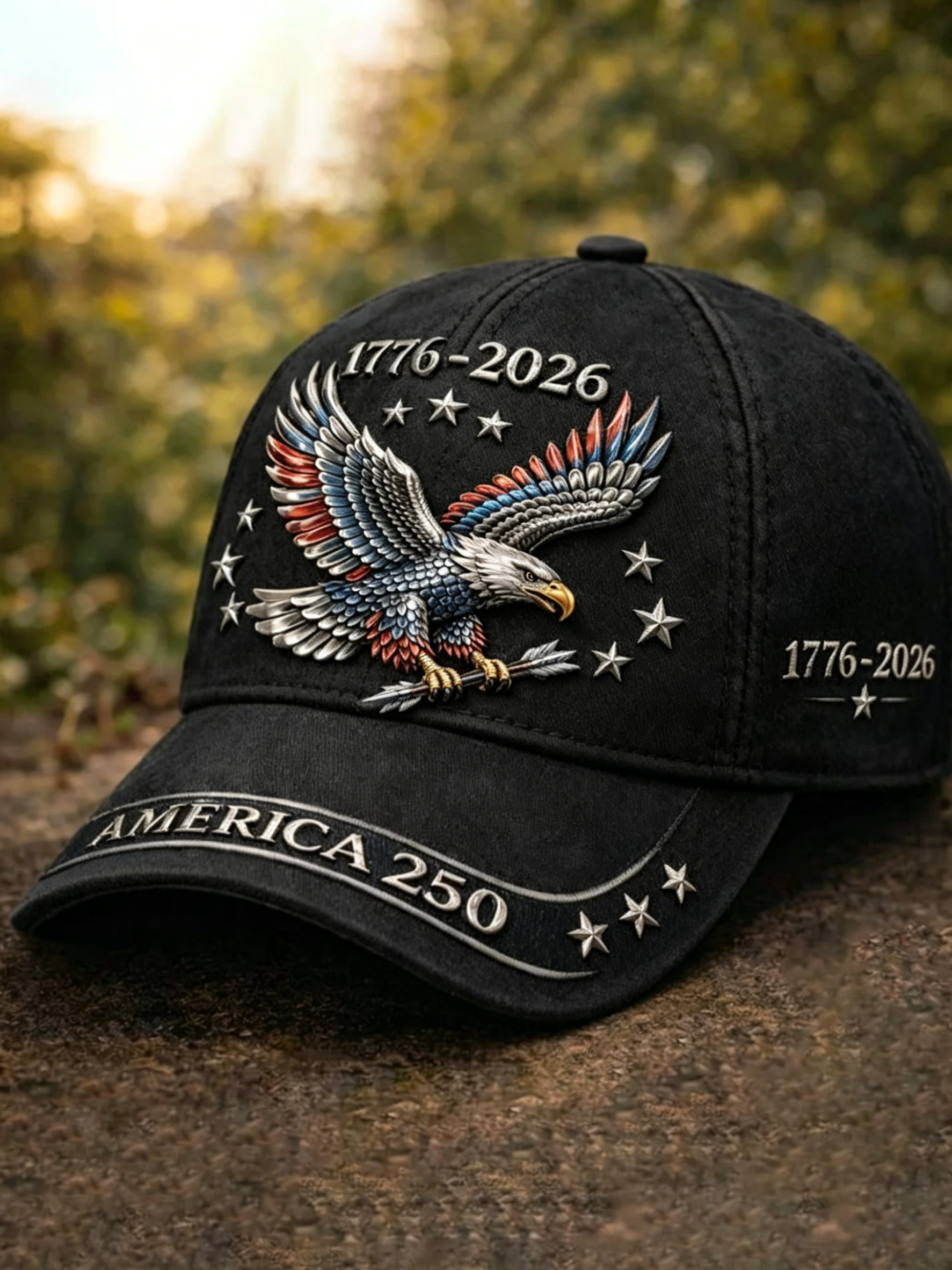 Vintage Washed Bald Eagle 1776-2026 America 250 Patriotic Adjustable Baseball Cap