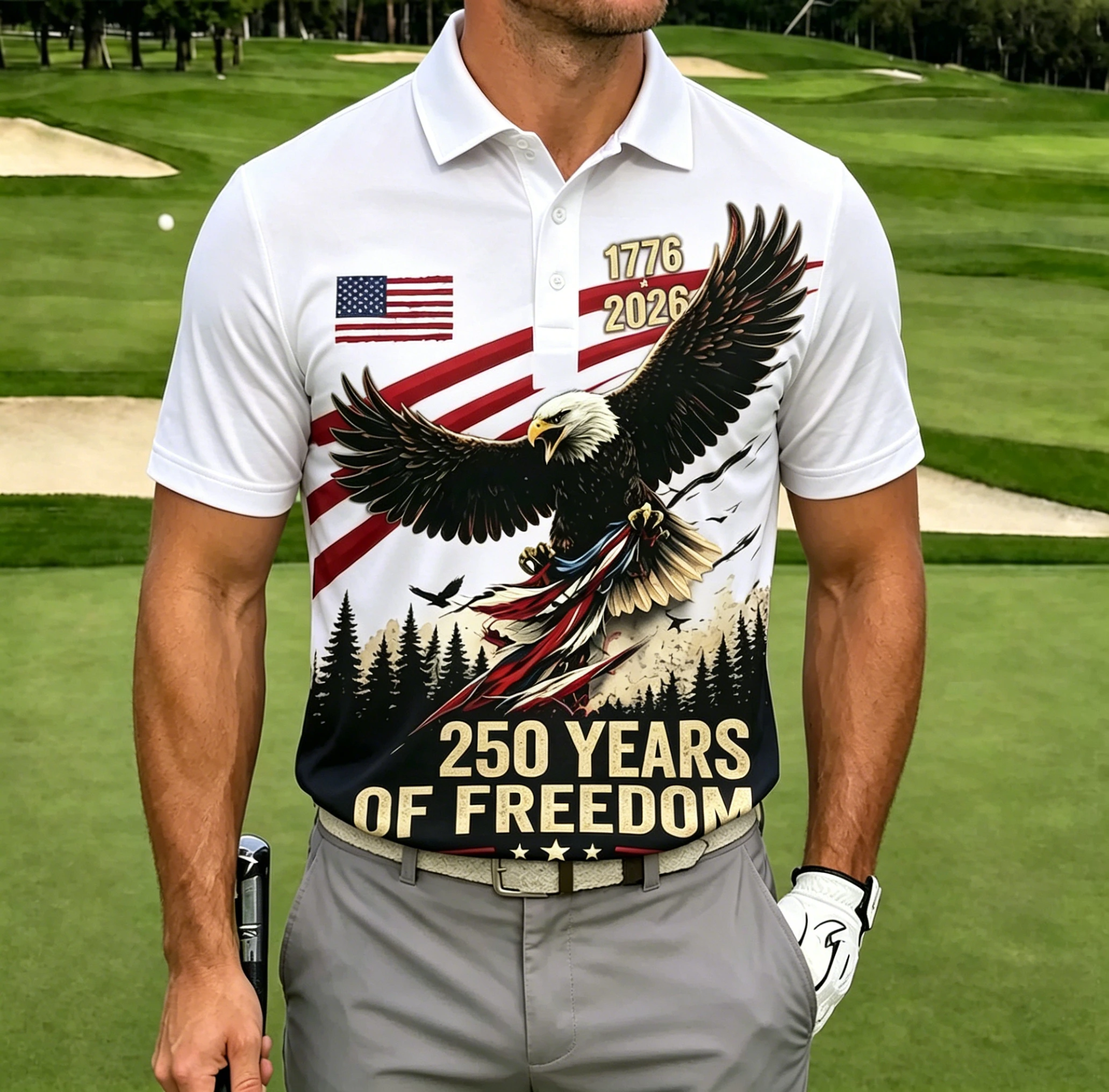 Men's Patriotic USA 250th Anniversary Eagle Golf Polo Shirt