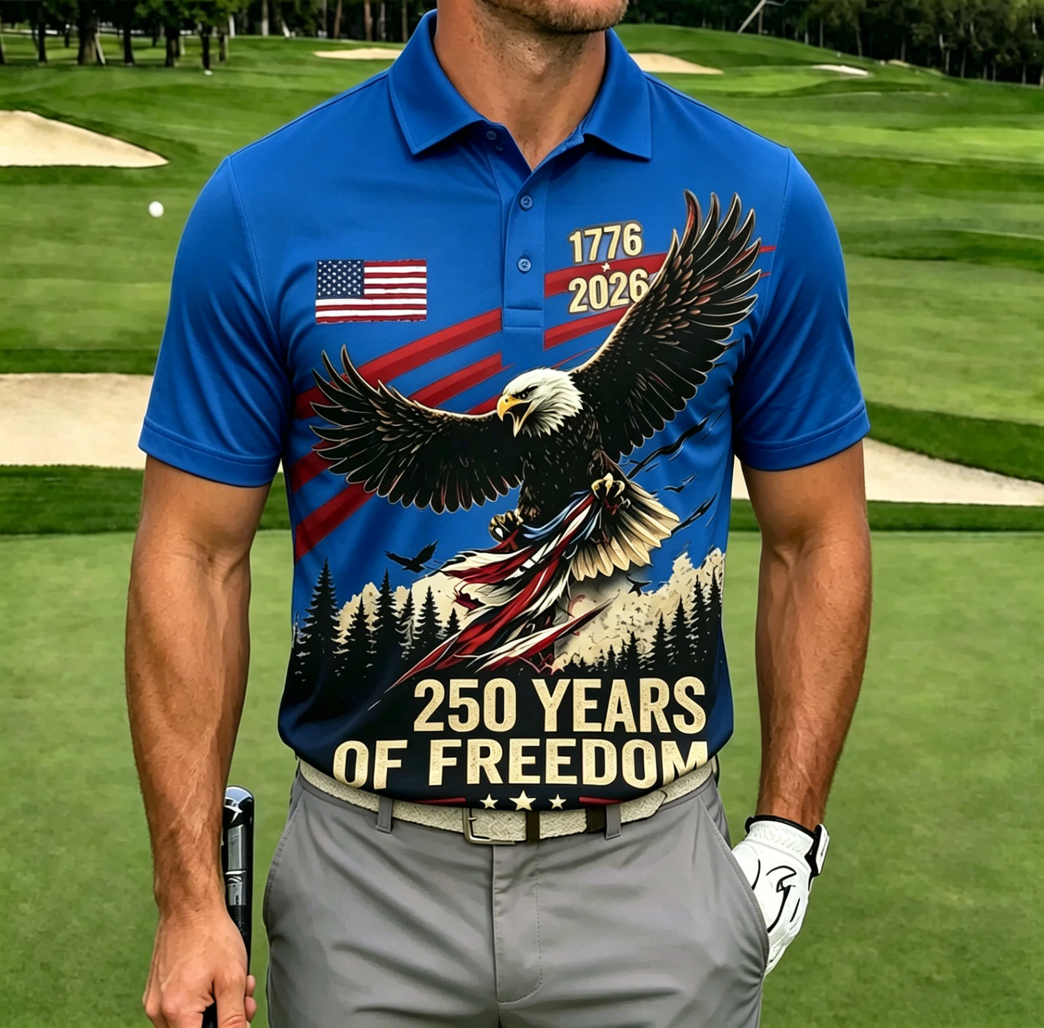 Men's Patriotic USA 250th Anniversary Eagle Golf Polo Shirt
