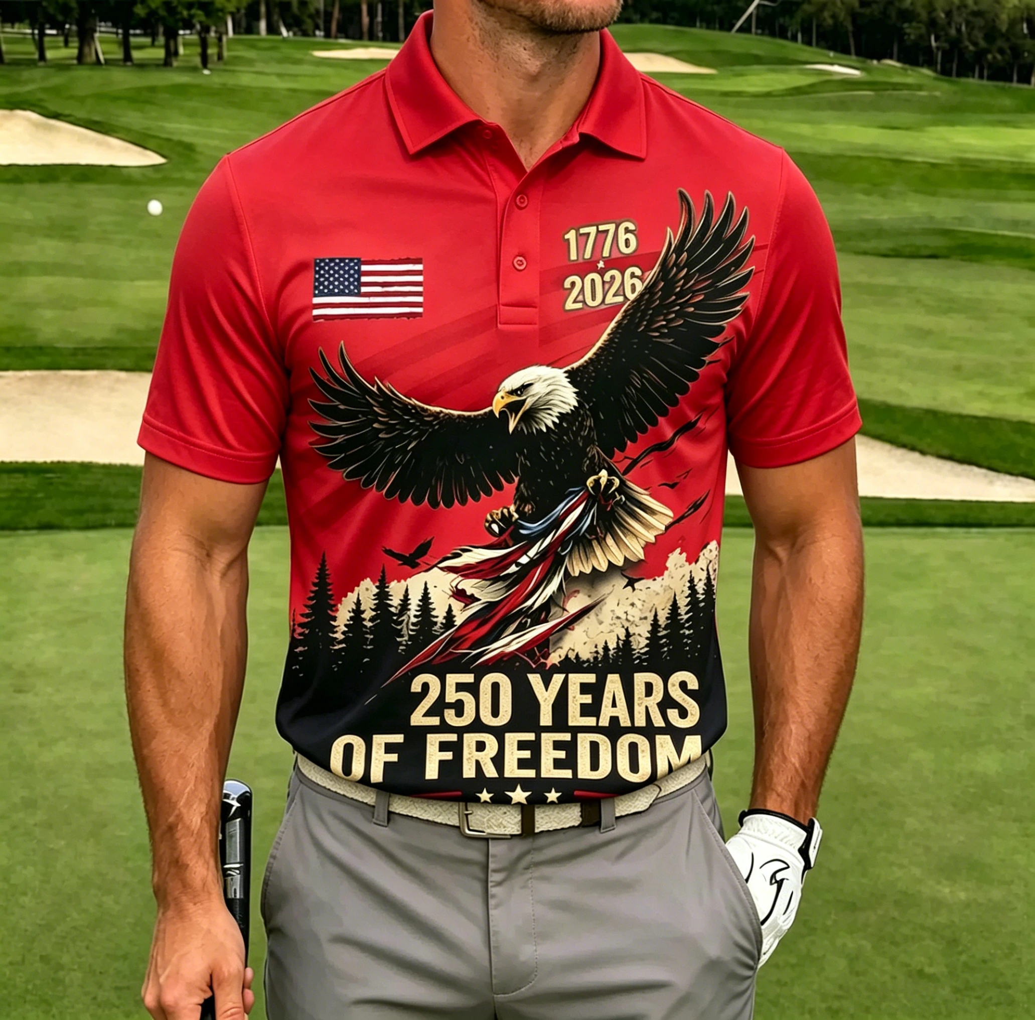 Men's Patriotic USA 250th Anniversary Eagle Golf Polo Shirt
