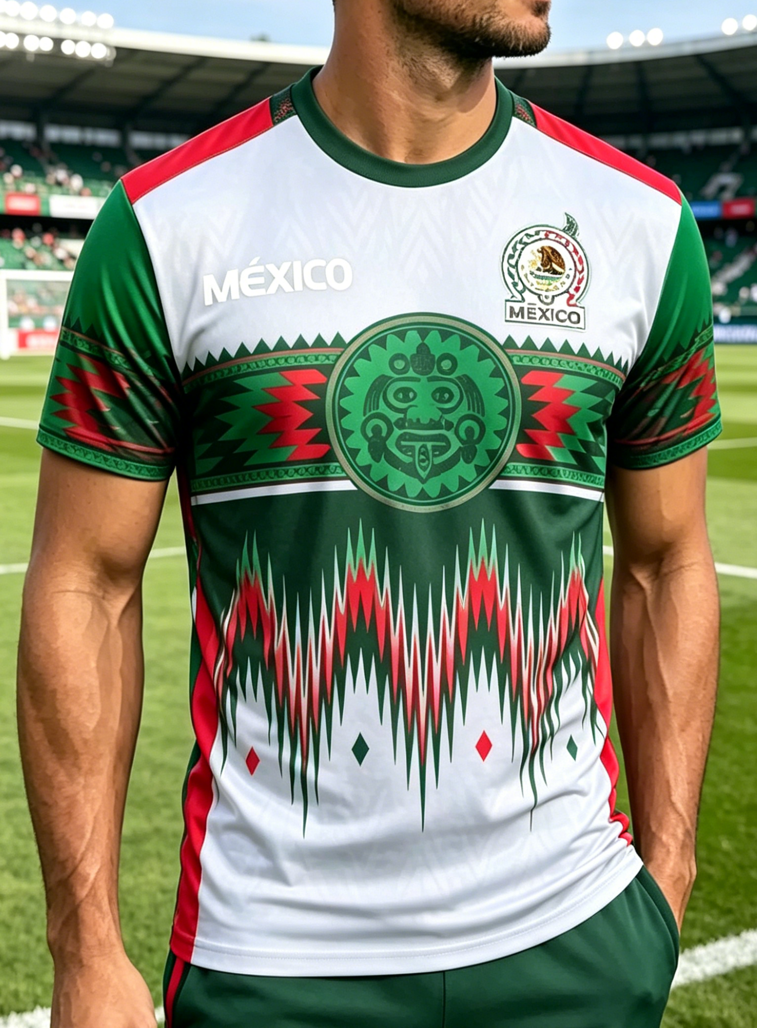 Traditional Tribal Pattern Mexico Flag Color Breathable Football Training T-Shirt