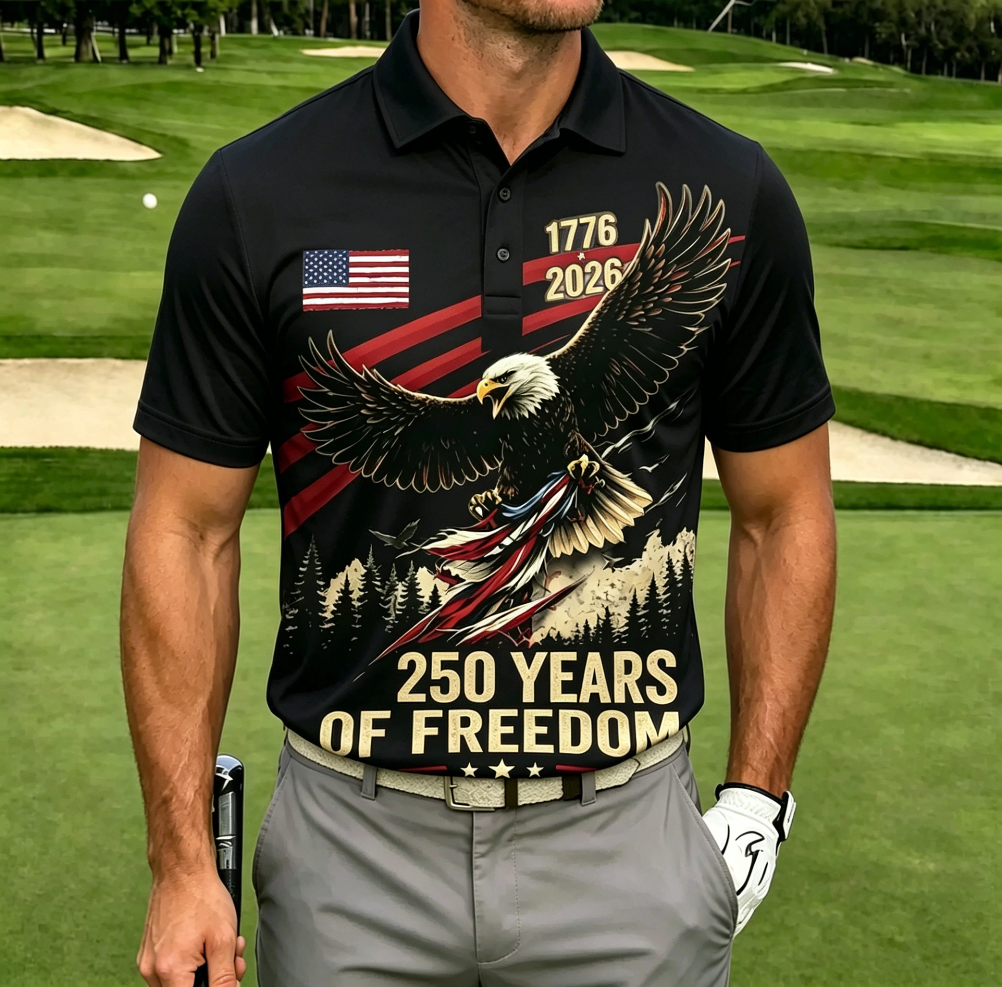 Men's Patriotic USA 250th Anniversary Eagle Golf Polo Shirt