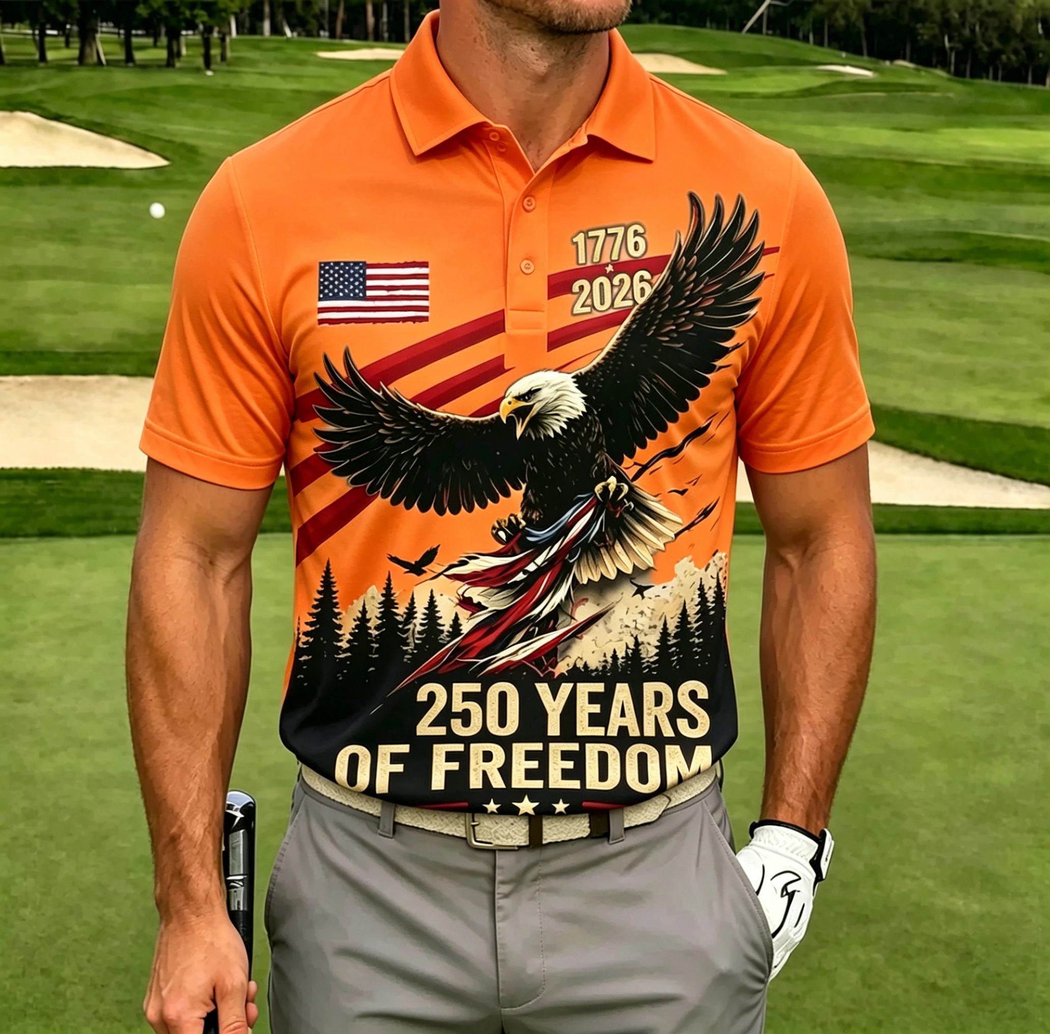 Men's Patriotic USA 250th Anniversary Eagle Golf Polo Shirt