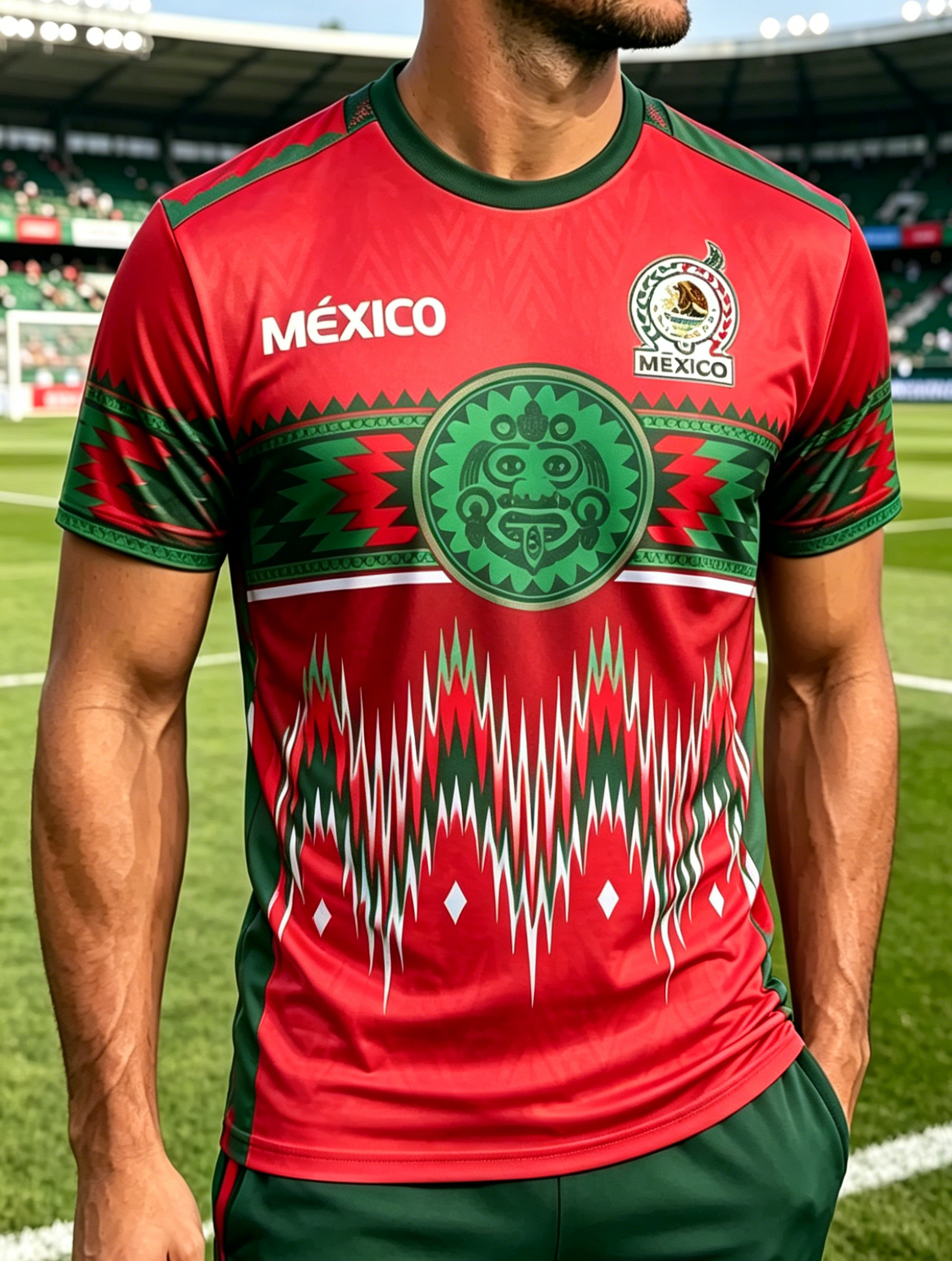Traditional Tribal Pattern Mexico Flag Color Breathable Football Training T-Shirt