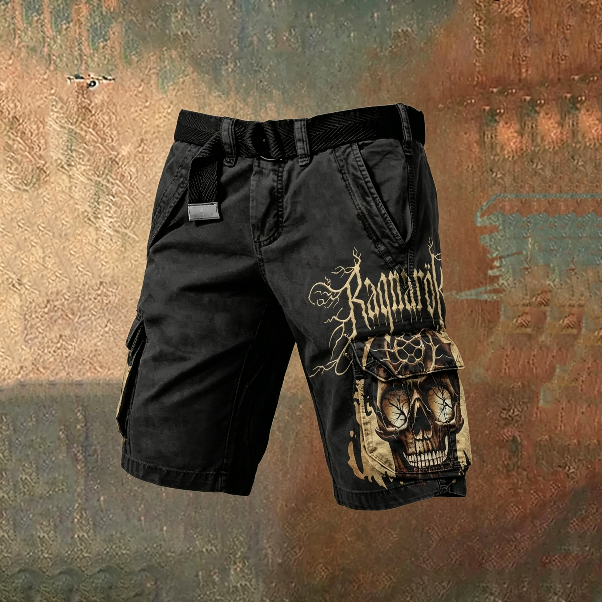 Norse Viking Fenrir Wolf Graphic Men's Belted Cargo Shorts