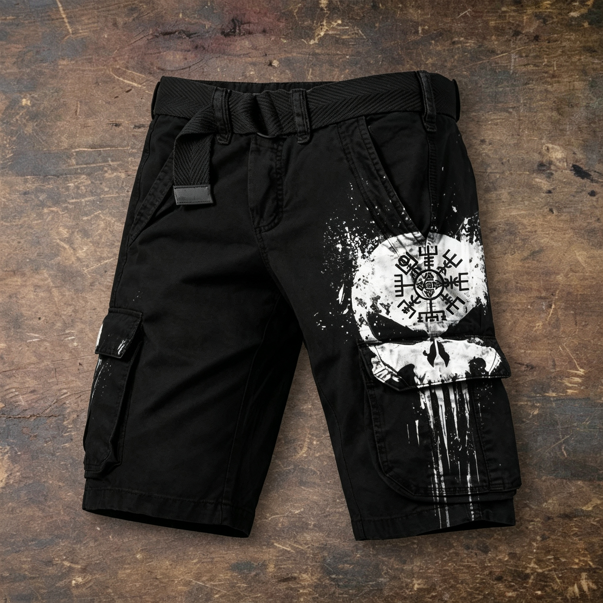 Norse Viking Fenrir Wolf Graphic Men's Belted Cargo Shorts