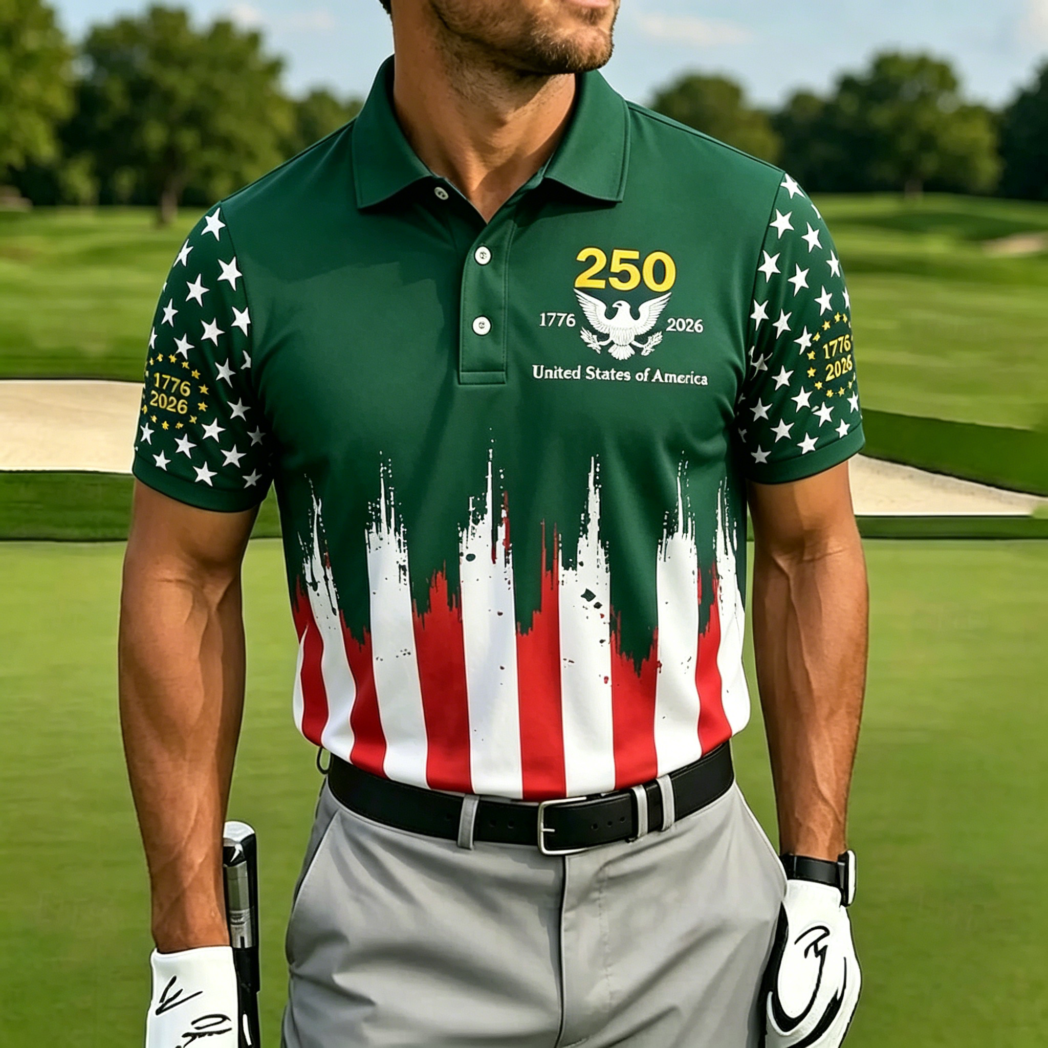 Men’s & Women’s Patriotic American Flag Polo Shirt, 1776-2026 250th Anniversary Casual Golf Shirt