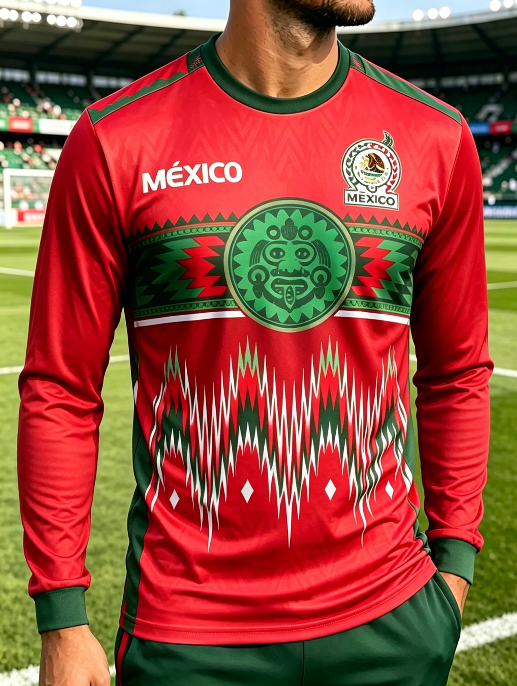 Traditional Tribal Pattern Mexico Flag Color Breathable Football Training T-Shirt