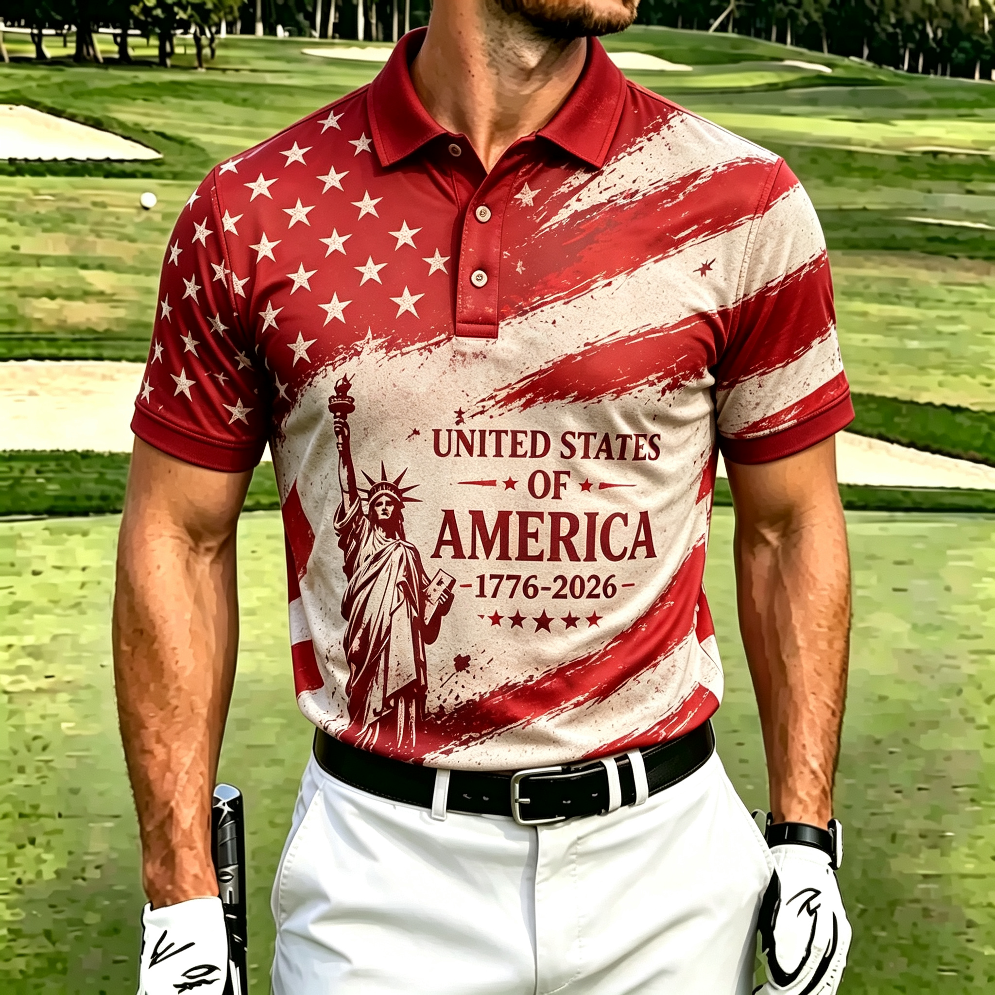 Retro Brushstroke American Flag Liberty Graphic Casual Performance Polo Top