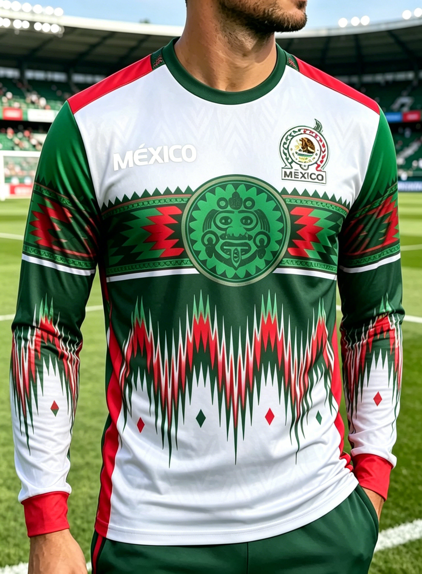 Traditional Tribal Pattern Mexico Flag Color Breathable Football Training T-Shirt