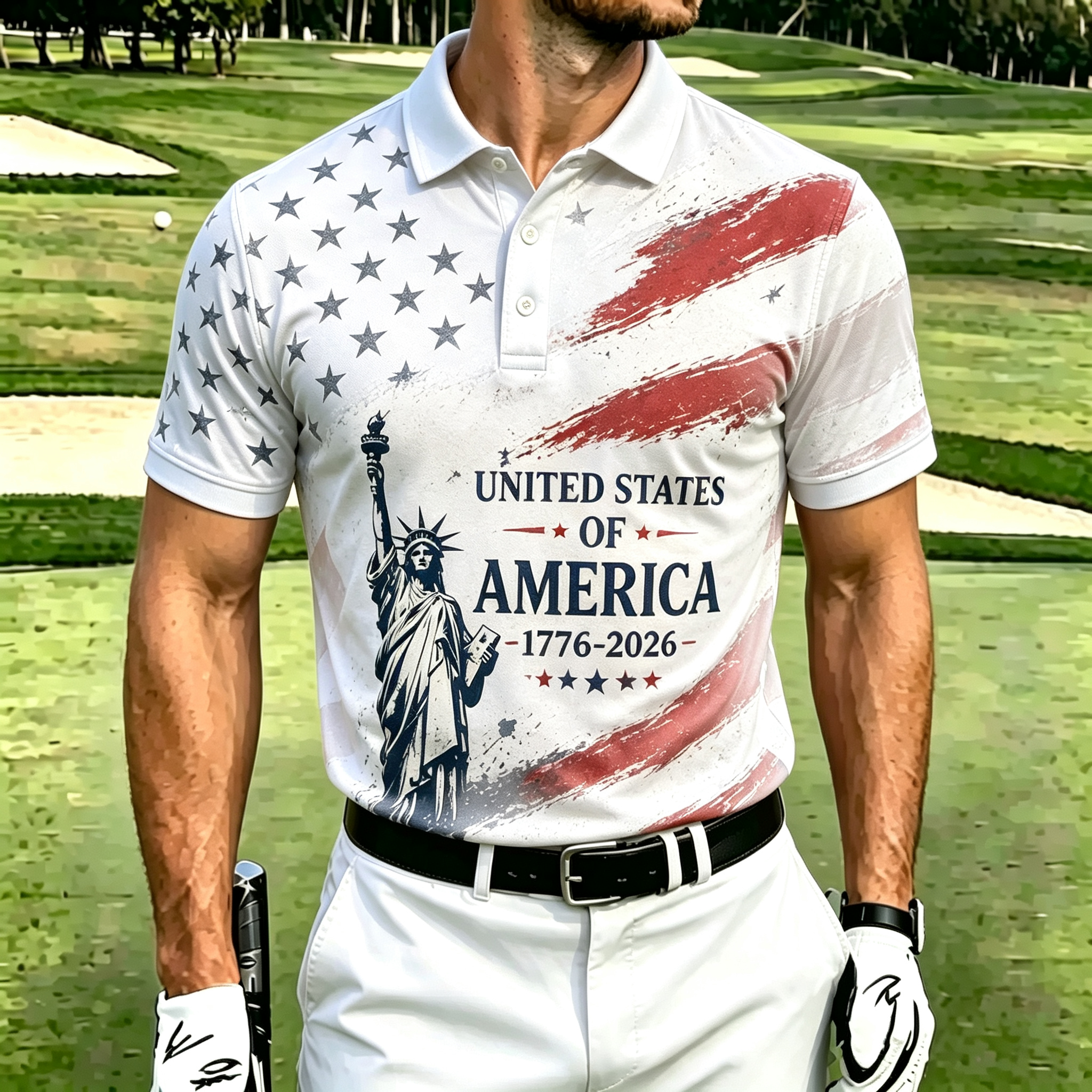 Retro Brushstroke American Flag Liberty Graphic Casual Performance Polo Top