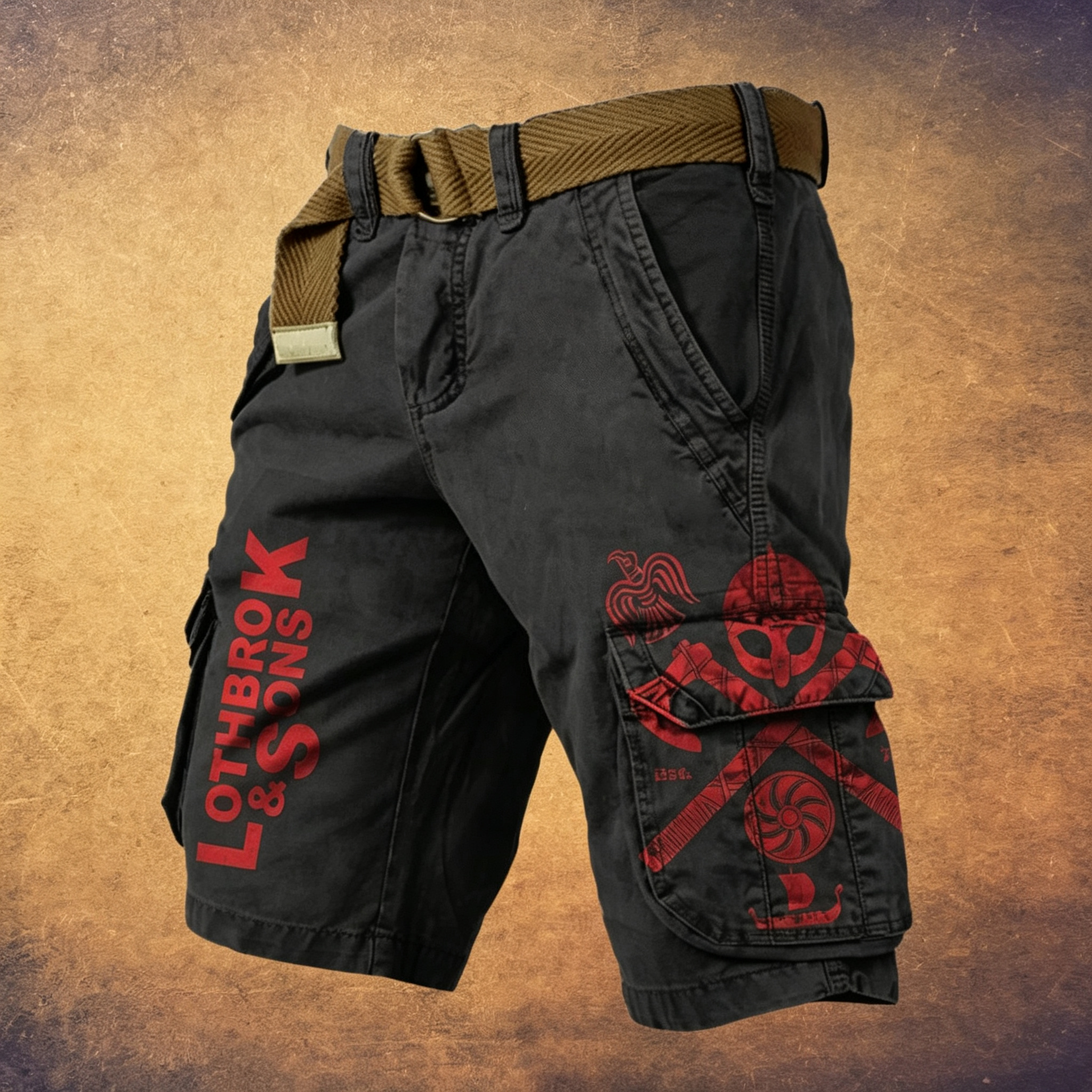 Men's Viking Valknut Norse Rune Belted Multi-Pocket Cargo Shorts
