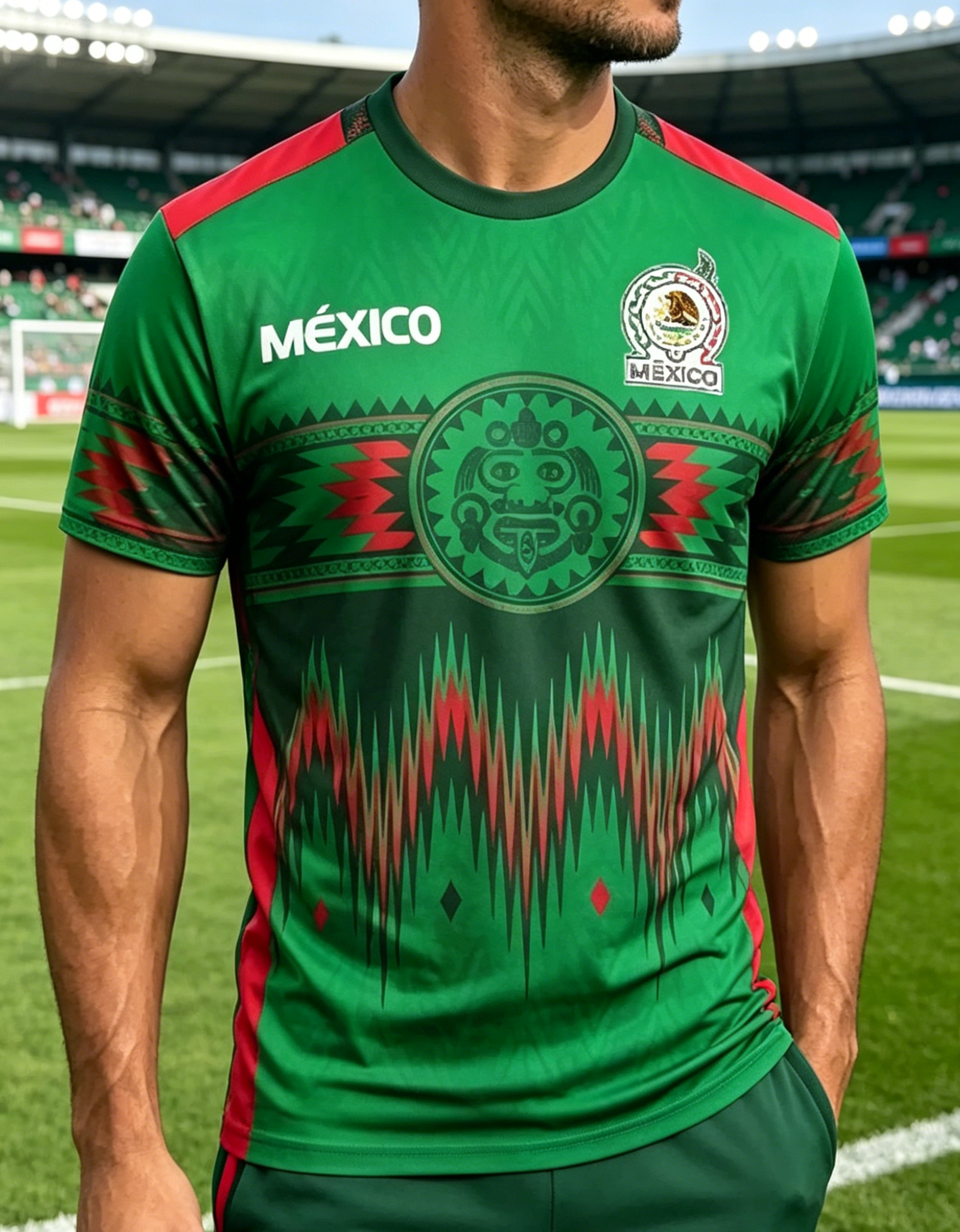 Traditional Tribal Pattern Mexico Flag Color Breathable Football Training T-Shirt