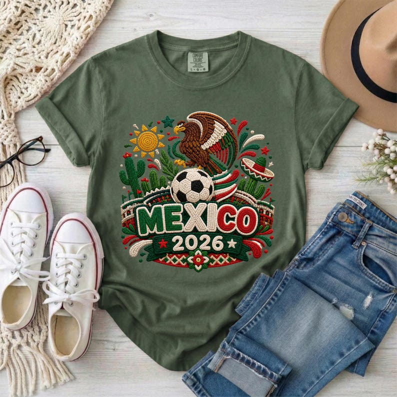 2026 World Cup Mexico Flag Eagle Desert Element Fan Short Sleeve Top